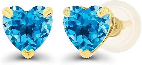 Solid 925 Sterling Silver Gold Plated 5mm Heart Genuine Birthstone Stud Earrings For Women Natural or Created Hypoallergenic Gemstone Stud Earrings