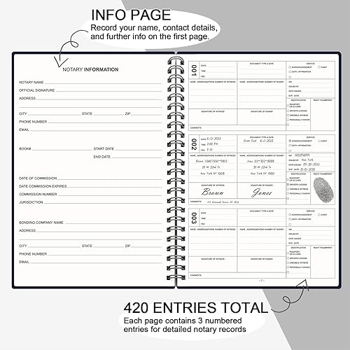 Vista 9 de Cuaderno de registro de notario, 7 x 10 pulgadas, diario de notario encuadernado en espiral, cubierta flexible, suministros para notario, papel Rosa