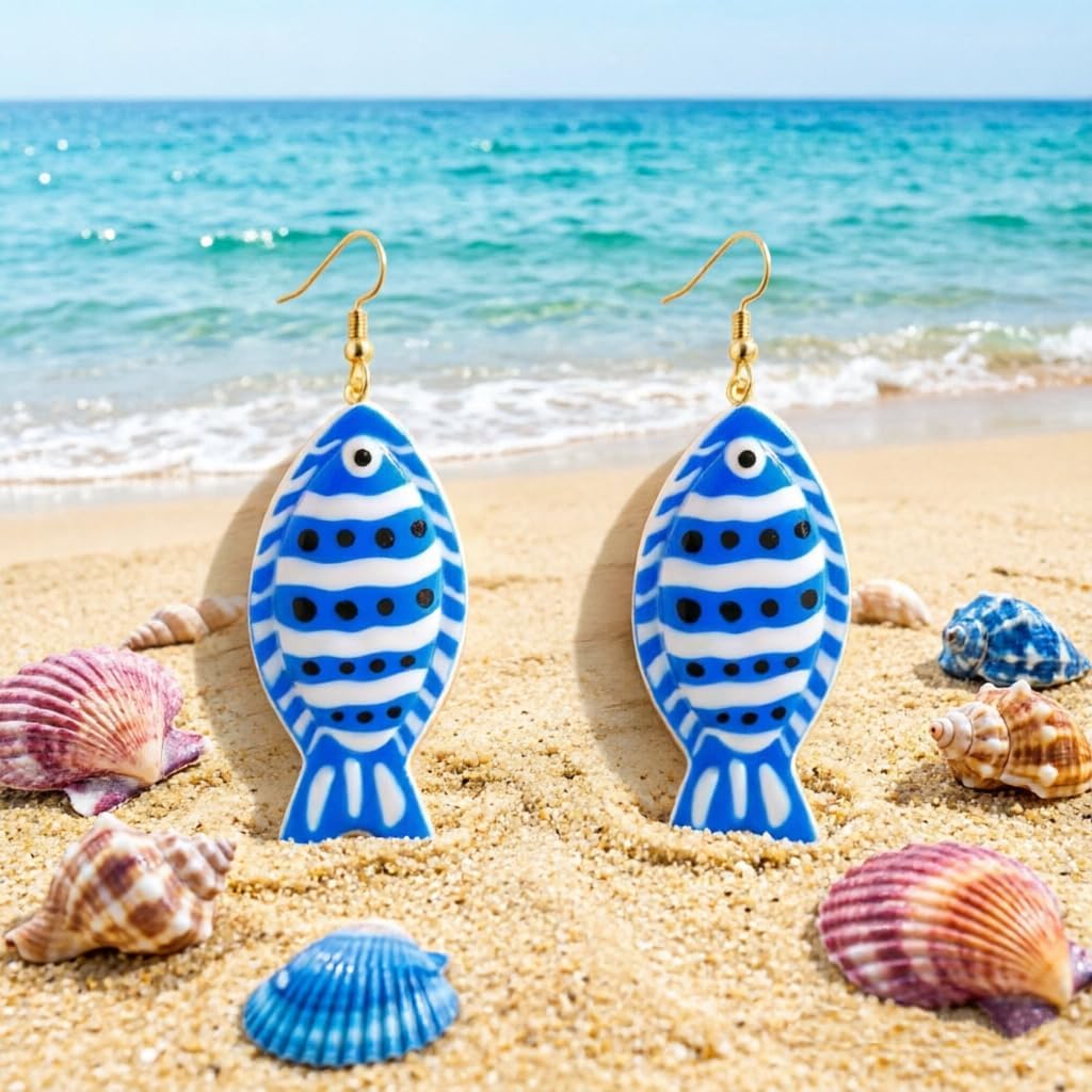Fish Dangle Earrings for Women Boho Red Blue Fish Drop Earrings Summer Beach Vacation Dangling Jewelry 2026 Tropical Beach Vacation Outfit image 3