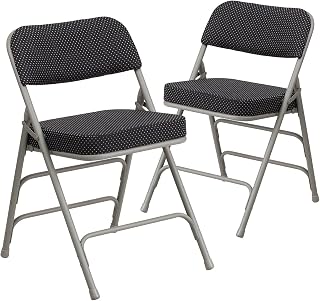 Flash Furniture 2 Pack HERCULES Series Premium Curved Triple Braced & Double Hinged Black Pin-Dot Fabric Metal Folding Chair