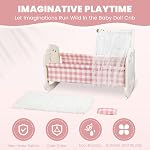 Pithfor Wooden Baby Doll Crib Set, Baby Doll Bed Toys for 18 Inch Dolls, with Bedding and Canopy, Baby Doll Furniture Accessories
