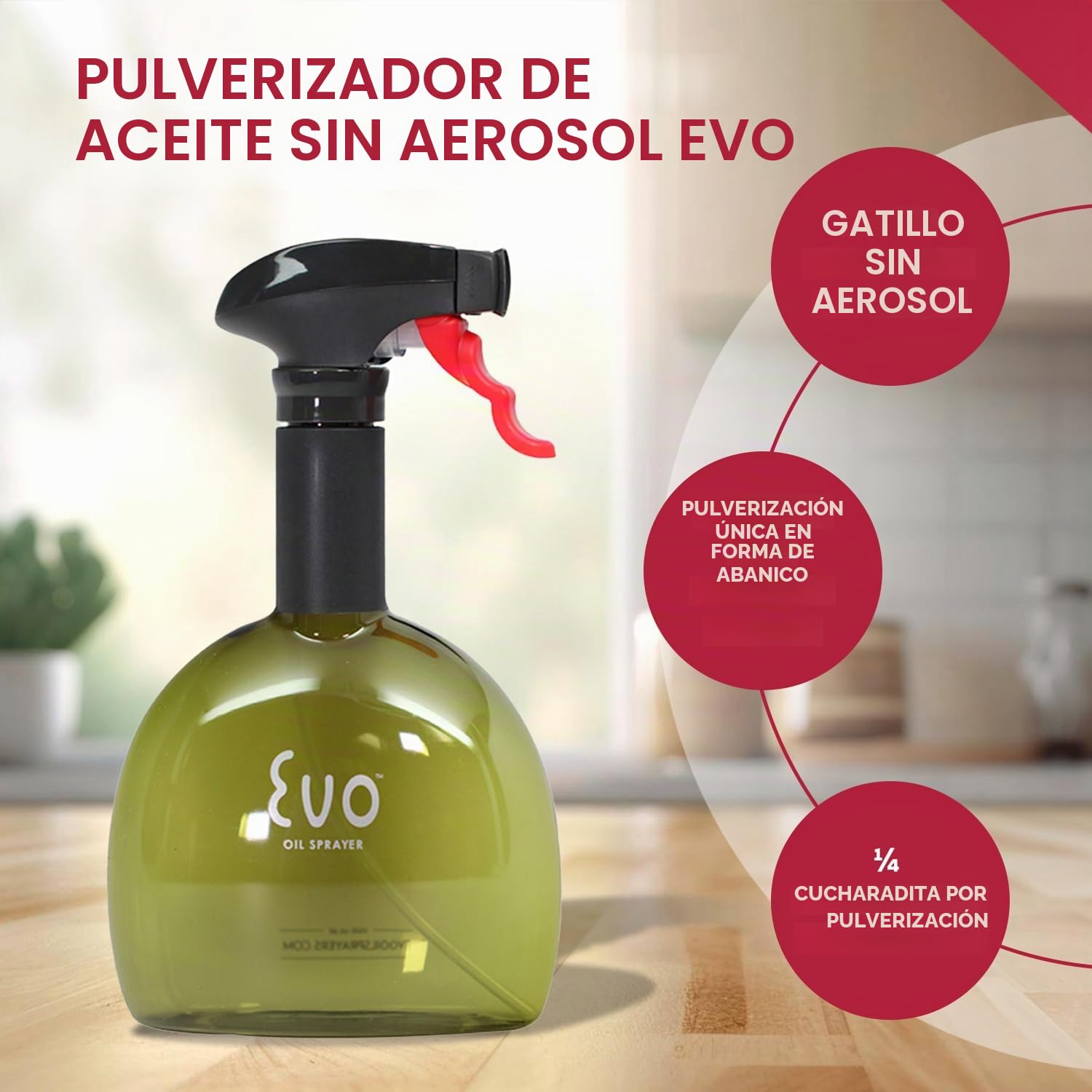 Evo Oil Sprayer Botella 8118 sin aerosol para aceites de cocina de oliva, plástico sin BPA, verde y amarillo | Apto para vinagres