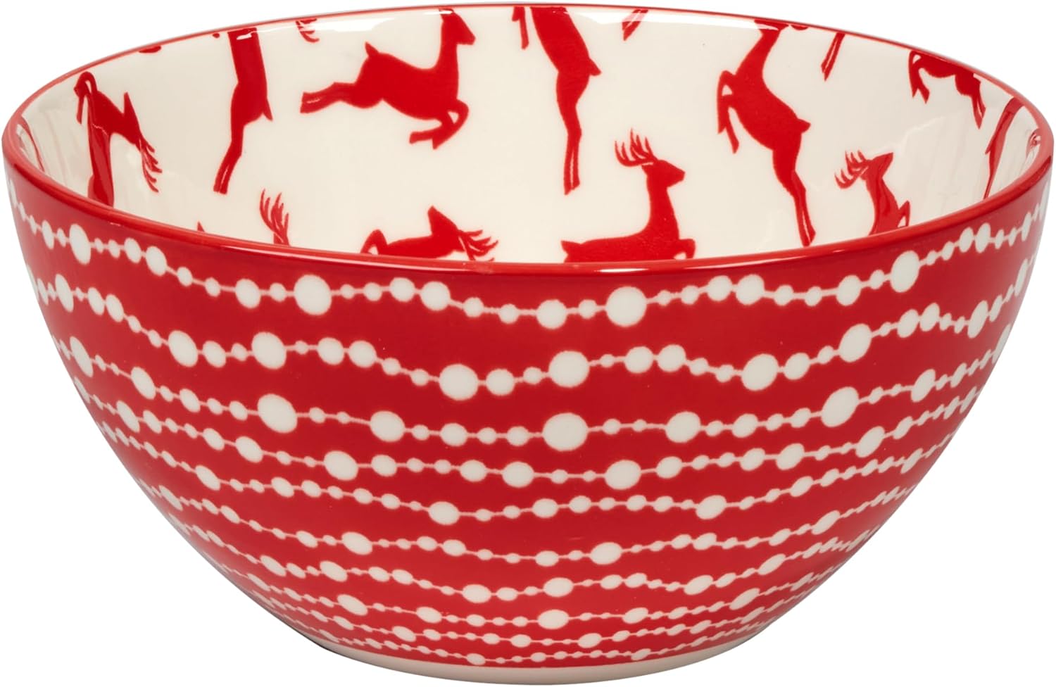 Peppermint Candy 30oz Porcelain Bowls, Set of 6 – Festive Red & White Christmas All Purpose Salad, Soup & Snack Bowls with Cheerful Holiday Prints