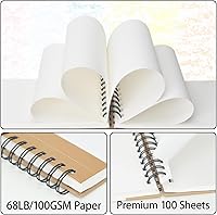 Vista 5 de Crehatos 5.5" x 8.5" Small Sketch Book, Top Spiral Bound Sketch Pad, 100 Sheets Each 68lb/100gsm Drawing Paper, 2 Pack