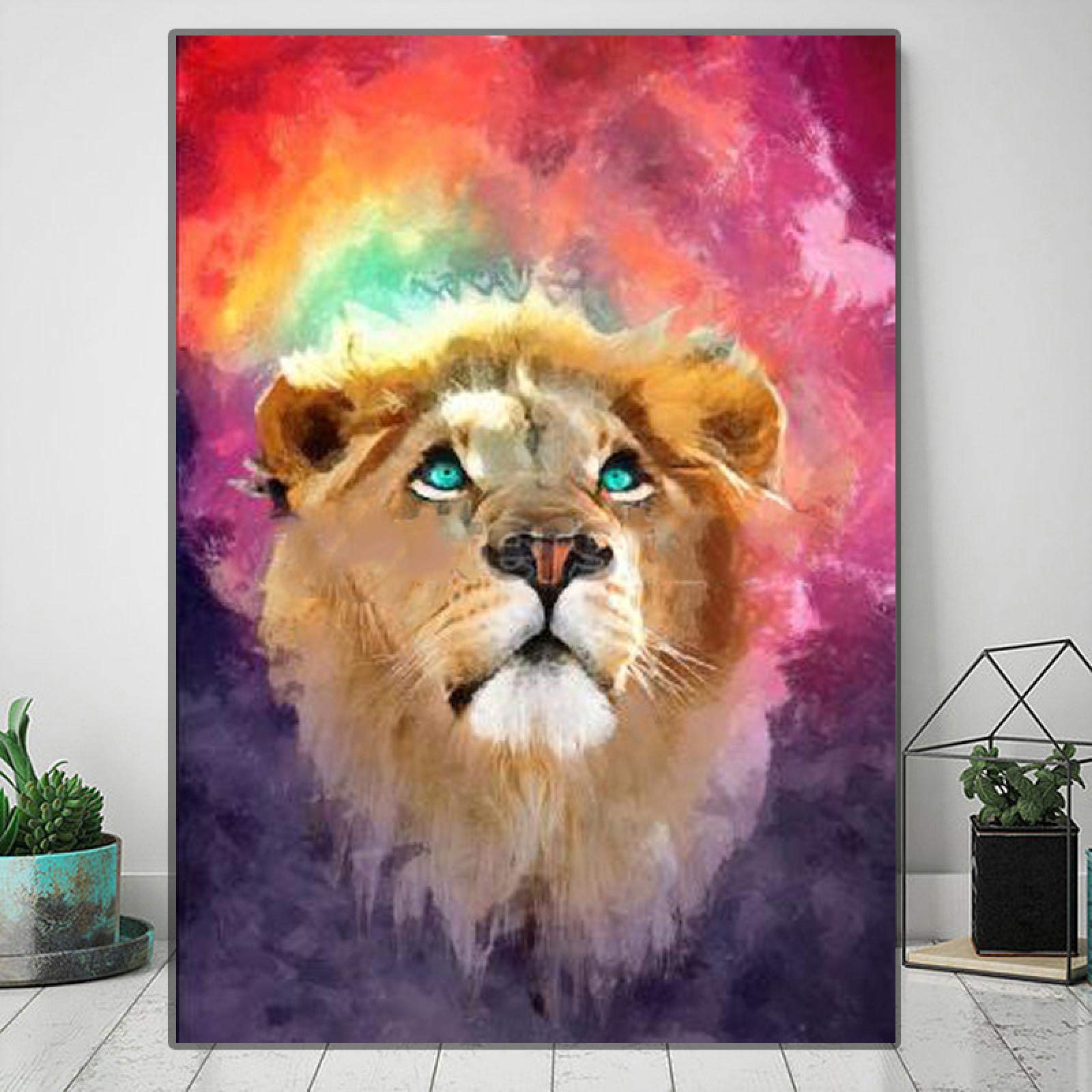 Amazon.co.jp: カラフルなライオンモダンキャンバス絵画動物の写真