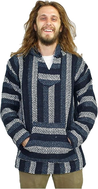 Sunshine Joy Eco-Friendly Woven Striped Pullover Unisex Adult Plus Size Navy/Rust Hoodie