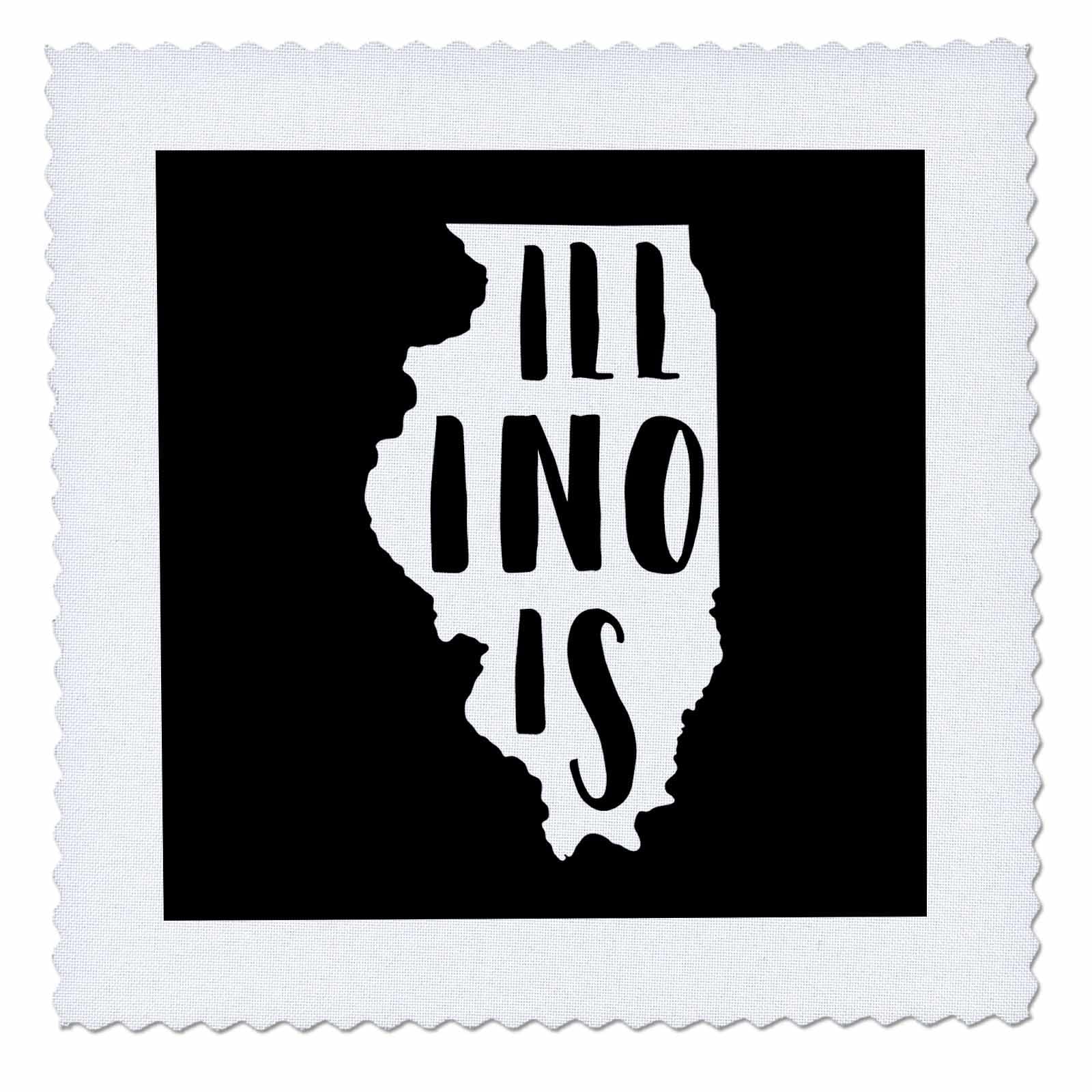 3dRose Illinois Written Inside The State. Black Background. - Quilt Squares (qs-383385-1)
