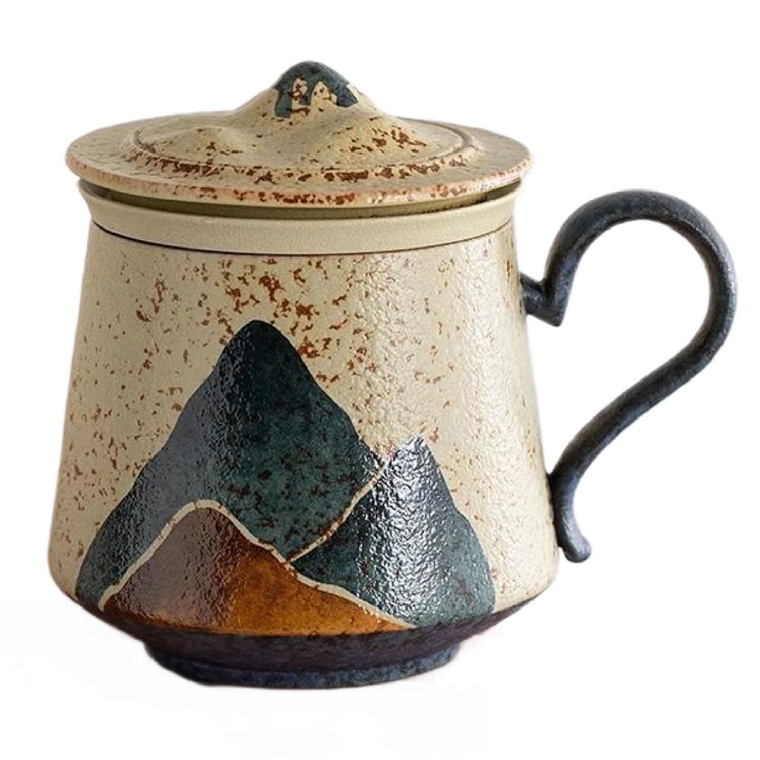 Tazza da tè in Ceramica con infusore e Coperchio, Tazza da Ufficio con Paesaggio Montano Rustico,A