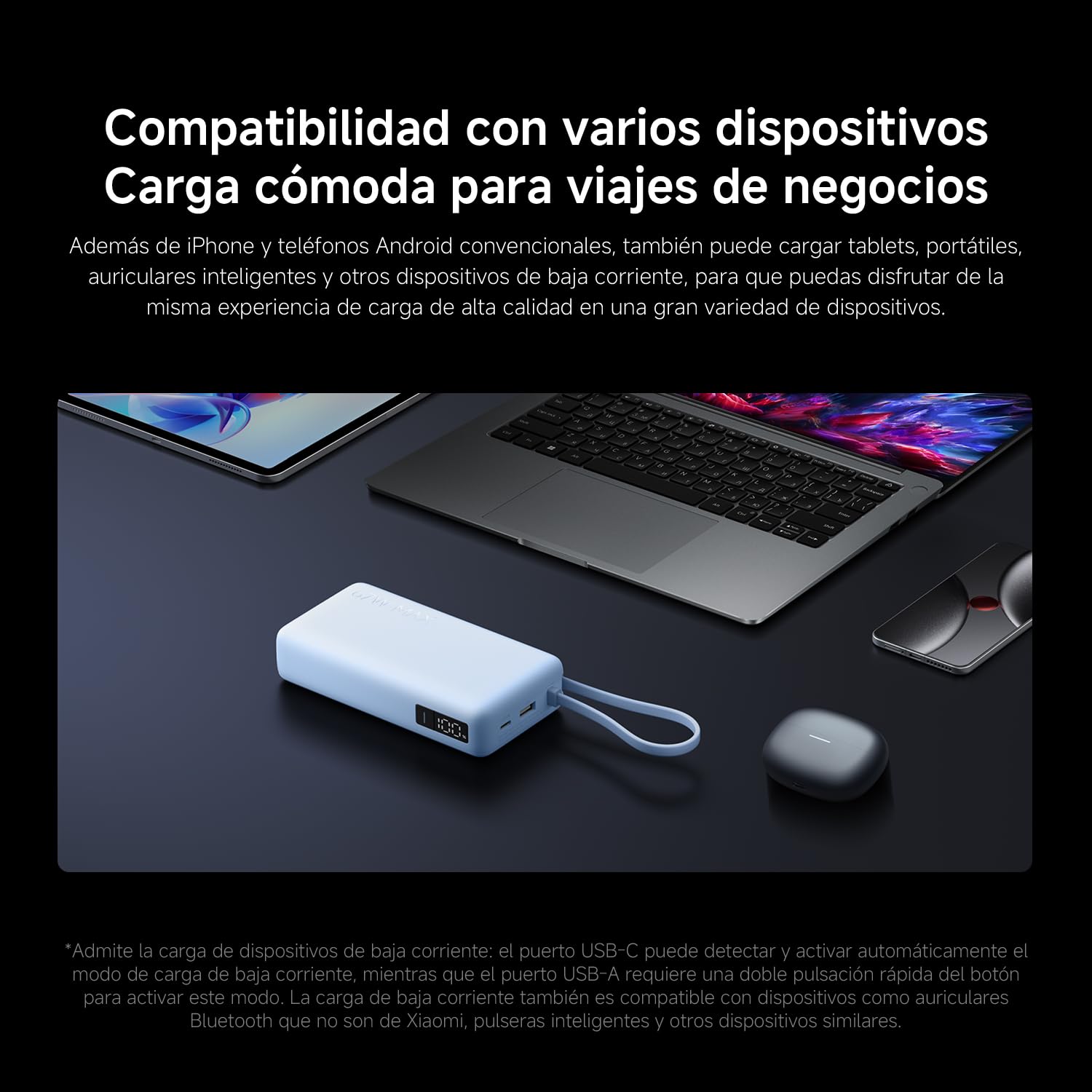 Xiaomi 67W Power Bank 20000mAh con Cable USB-C Integrado, Azul Hielo | Carga rápida 67W, 20000mAh, cable USB-C integrado. Carga bidireccional — alimenta 3 dispositivos a la vez.