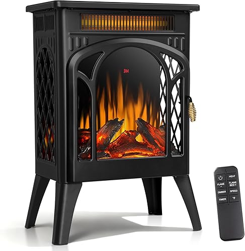 ZAFRO Estufa eléctrica independiente de 24 pulgadas con control remoto, color de llama ajustable y brillo, calentador de chimenea con