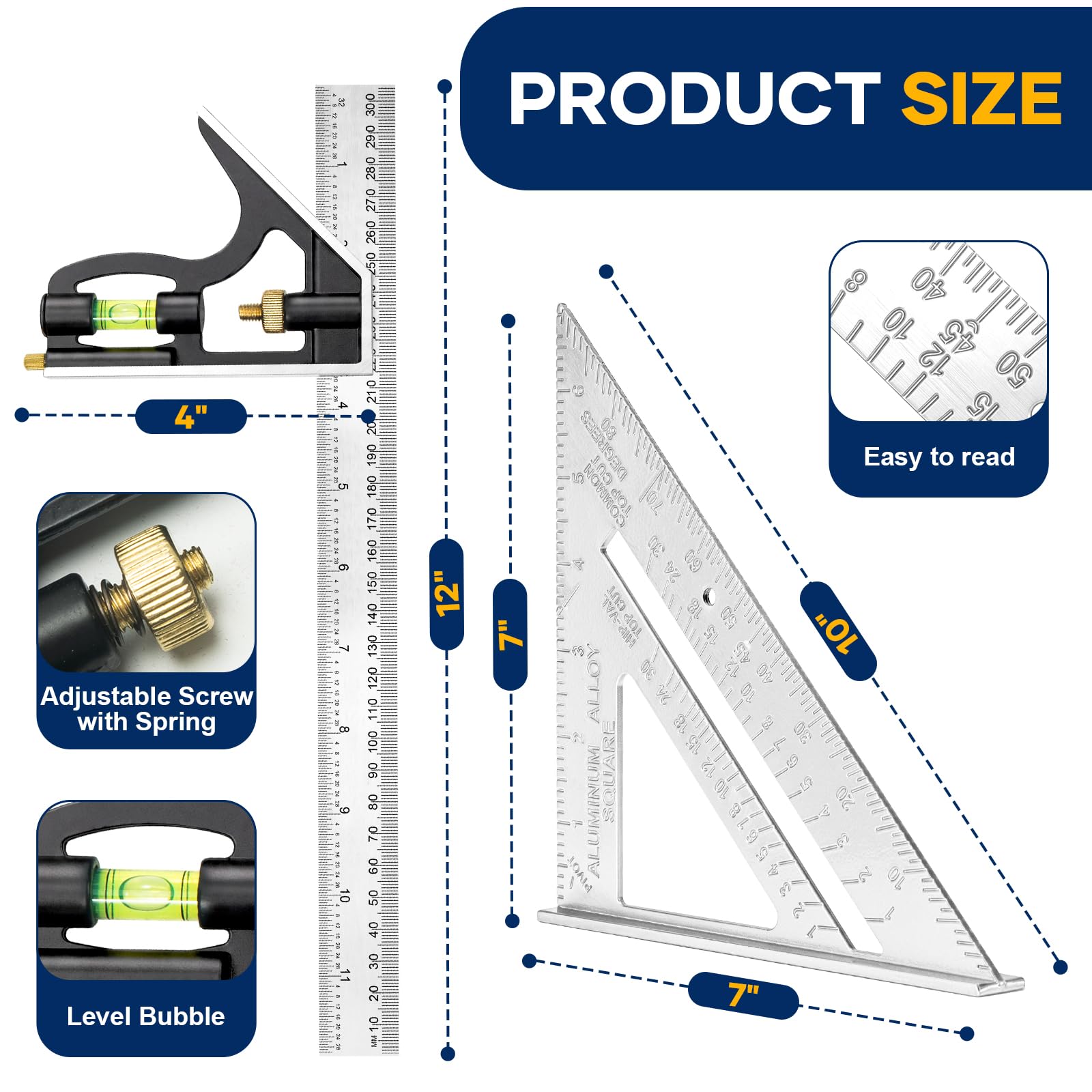 Combination Square Set - 12 & 7 Inch Carpenter Tool -3 Combination Square Set - 12 & 7 Inch Carpenter Tool -3