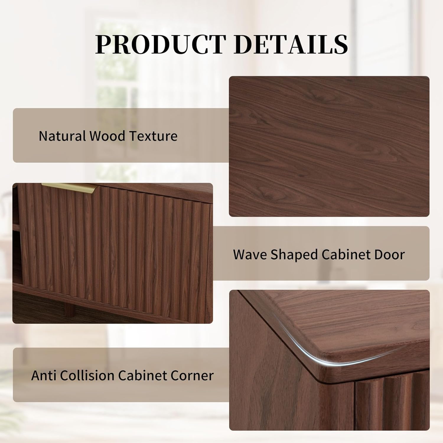 SHGJ&SOFT TV Stand for 60/65 Inch,Mid Century Modern Boho Entertainment Center with 2 Cabinets and Open Shelves,Wood Console for Living Room and Bedroom. (Brown, 1PC) - Image 4