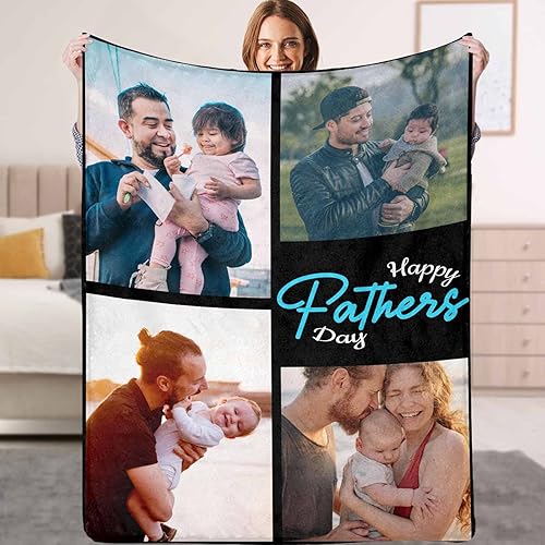 Miniatura 21 de YESCUSTOM Manta personalizada para el día del padre con fotos y texto, manta de collage de texto, regalos personalizados para papá de hija, hijo,