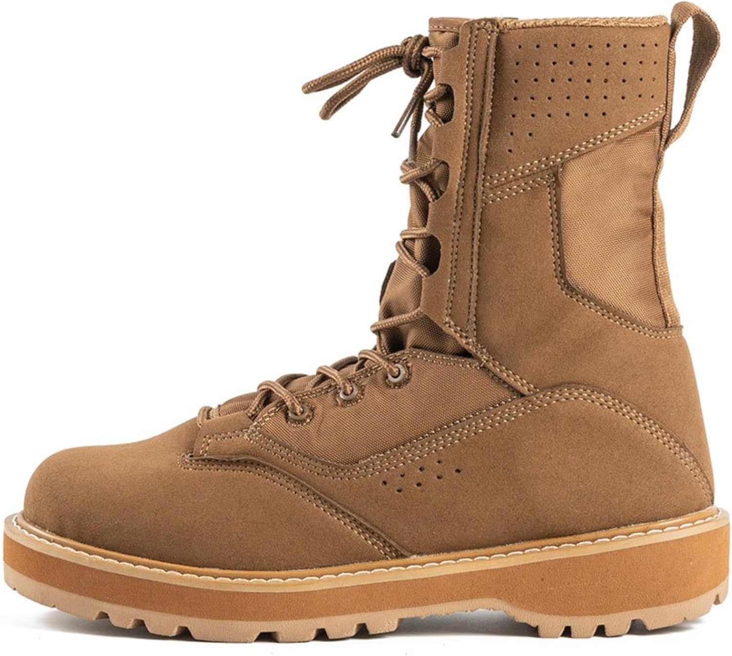 Men's High Top Suede Leather Lace Up Military Tactical Boots 7 Inch Lightweight Outdoor Puncture Resistant Hiking Police Combat Motorcycle Boots for Backpacking Travel Army Jungle Hunting Trekking