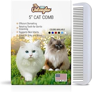 Cat Comb with Silky Smooth Rotating Teeth - Clears Mats Gently (5" Ultra Fine Teeth; 7" Dual Teeth) (White, 5")
