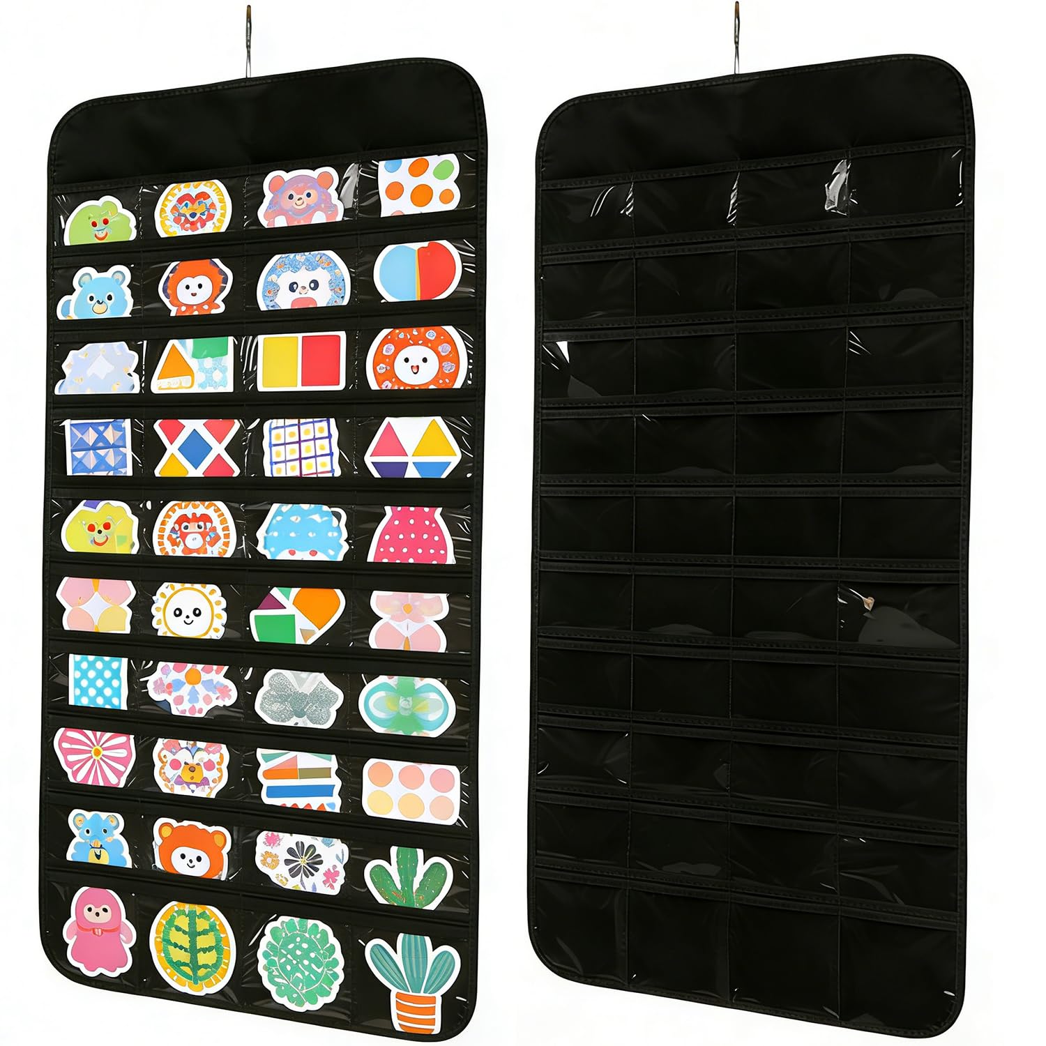 Toosunny 2 Pack Hanging Sticker Display Organizer, Double-Sided 80 Pockets Wall Hanging Sticker Storage for Vendor Events, Collectors,Trade Shows and Small Business Suppliers (Black)