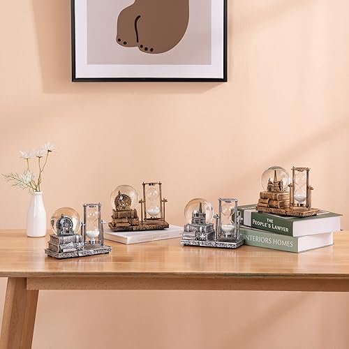 Miniatura 6 de Globo de nieve antiguo con temporizador de reloj de arena LED musical de cristal de nieve caja de música coleccionable, reloj de arena temporizador