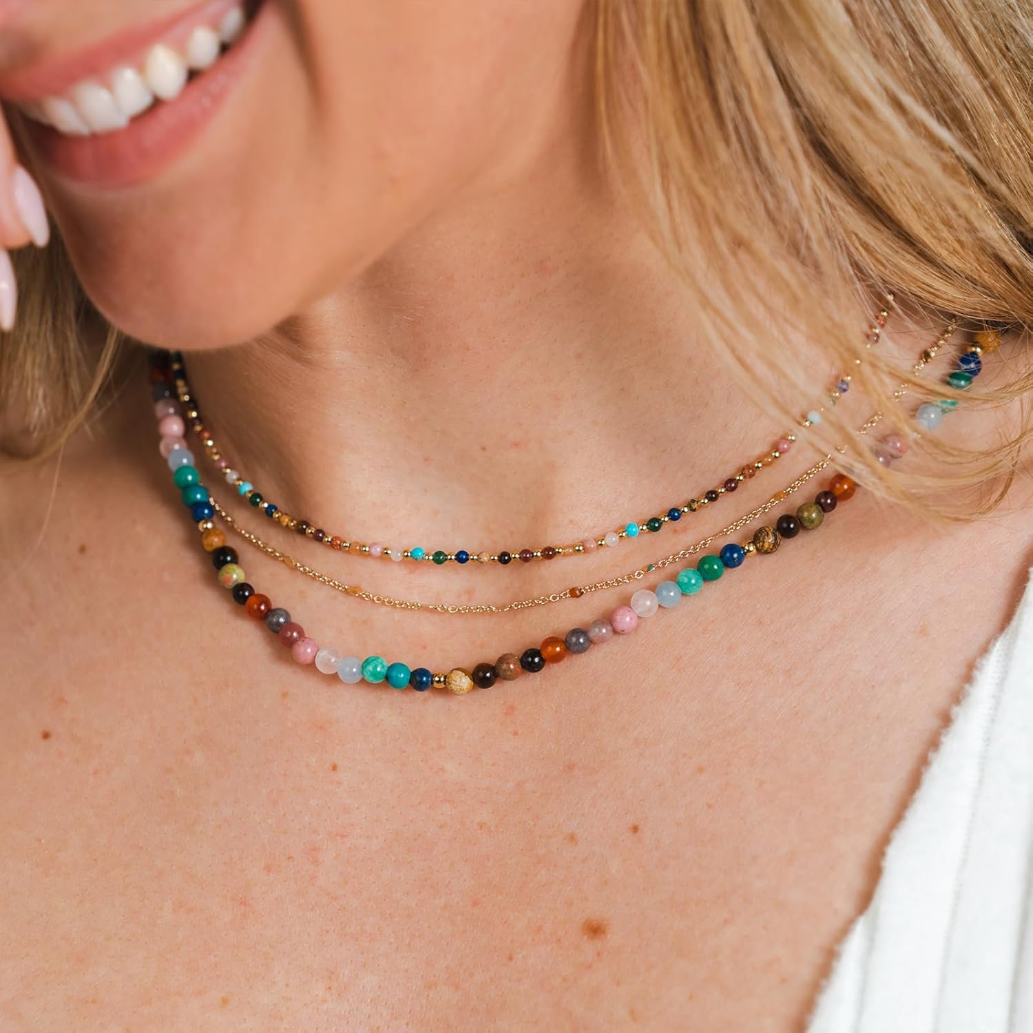 Lotus and Luna 2MM Master Healer Energy Chakra Healing Dainty Necklace with Real Stones Jade, Pearl, Rose Quartz, Amethyst, Moonstone - Image 5