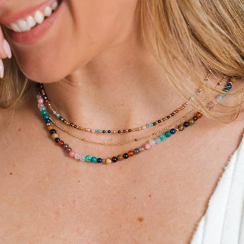 Miniatura 5 de Lotus and Luna Collar delicado curativo de chakras energéticos de 0.079 pulgadas con piedras reales, jade, perla, cuarzo rosa, amatista, piedra lunar