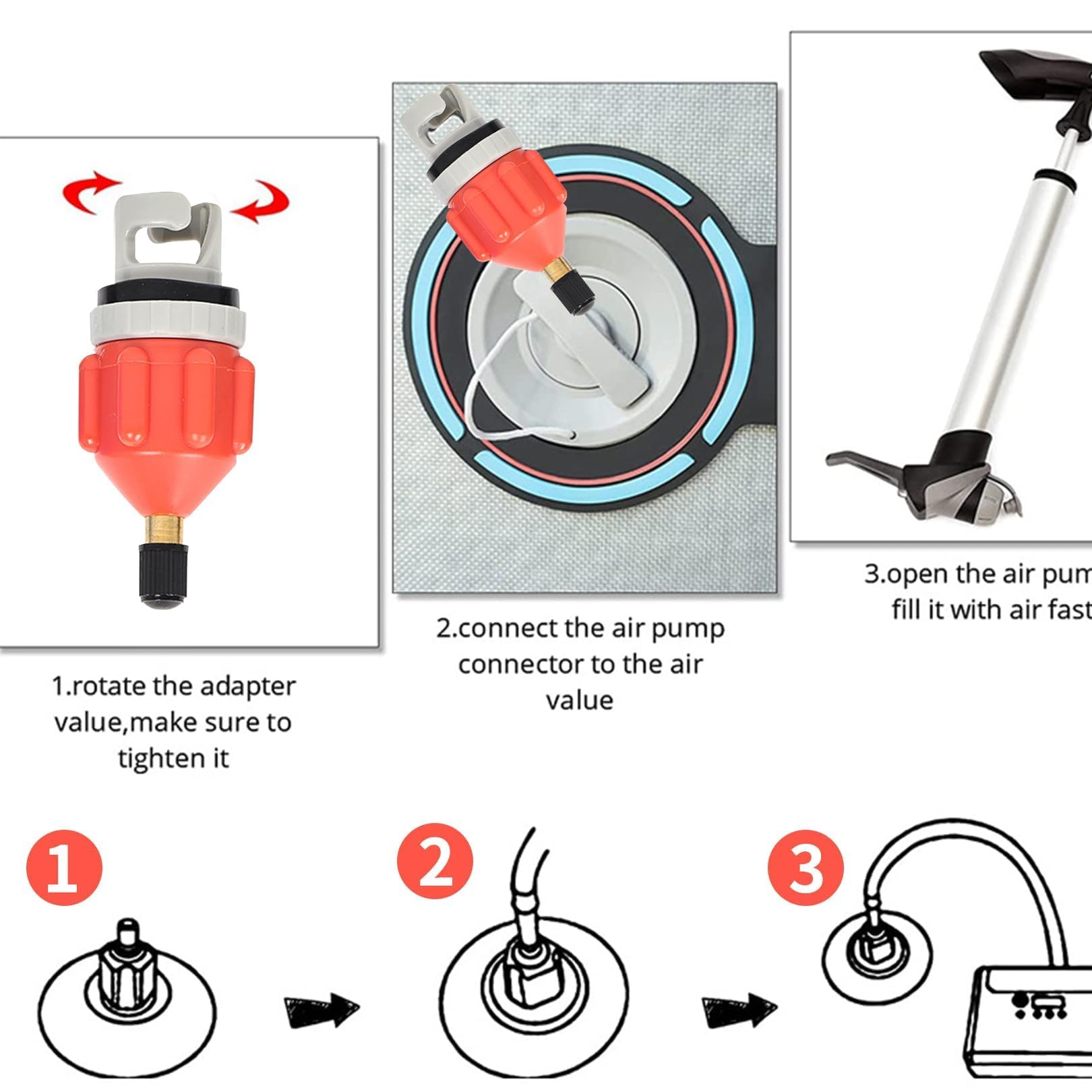 xianshi Sup Accessori,Sup Adapter per compressore, Board Paddle Paddle Pompa Stand Up,Gonfiabile per barca gonfiabile, adattatore per pompa gonfiabile, adattatore per pompa sup
