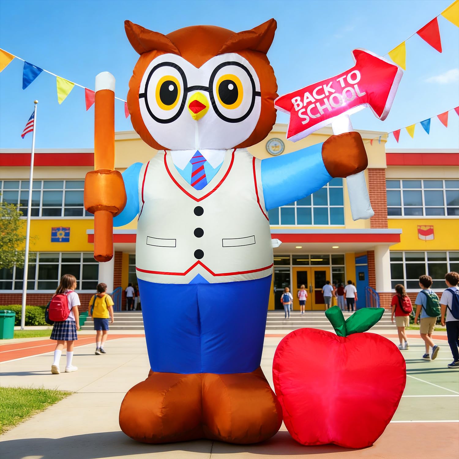 Hibou gonflable décoratif de 1,5 m avec éclairage LED extérieur pour cour et école