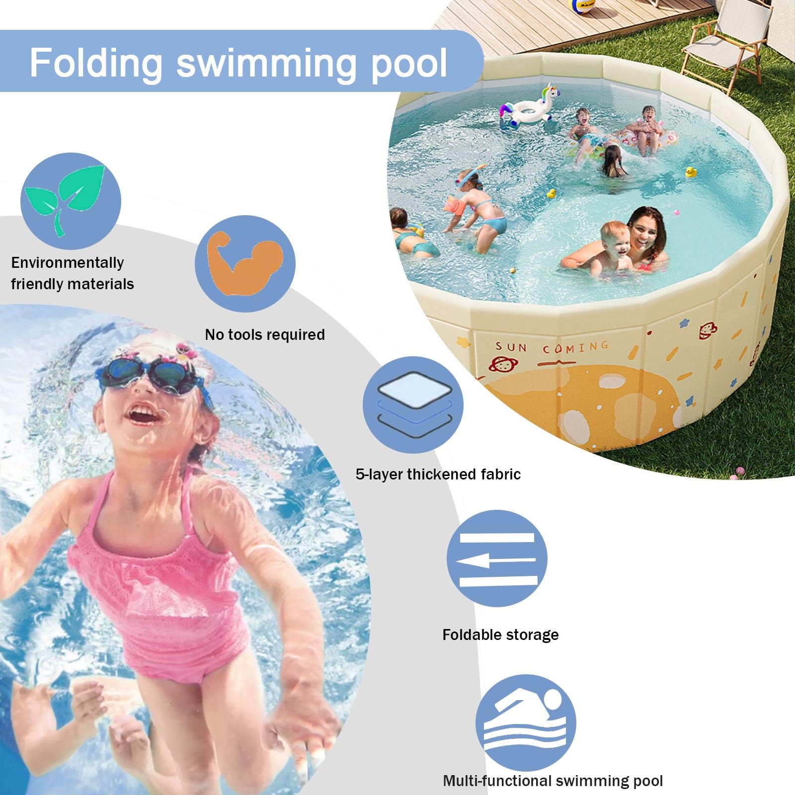 Piscina Plegable Piscina Infantil Redonda Plegable Piscina Pro Frame Piscina Familiar Elevada Piscina De Jardín Exterior(90cm/35.4in)