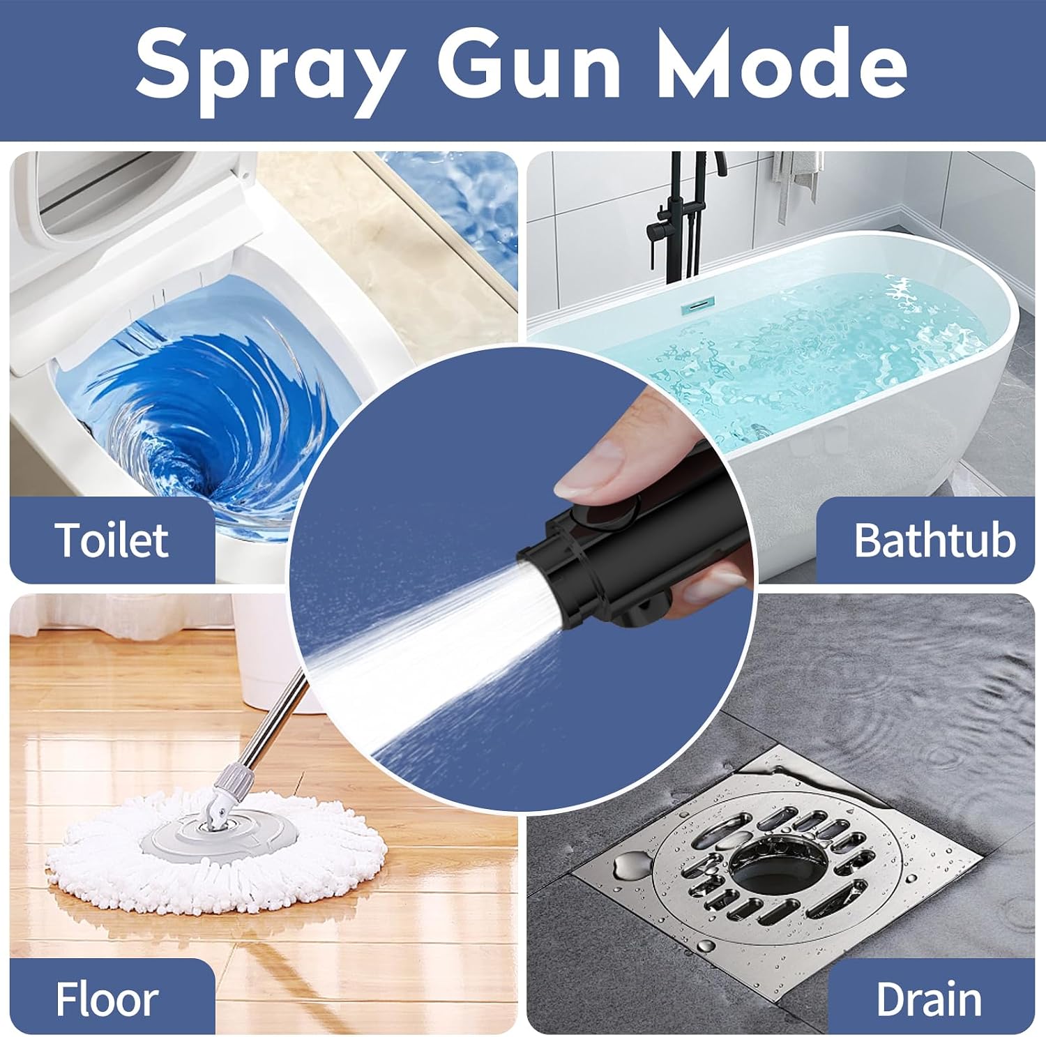 SINGSUO Bathtub Faucet with Sprayer, Filtered Shower Head Attaches to Tub Faucet, Metal Tub Tap with Sprayer, Bathtub Shower Attachment with 3 Adapters, 3-Mode Shower Head with ON/OFF Button (Black)