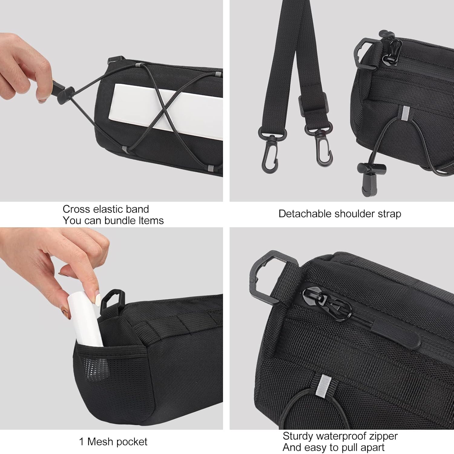 KOSIBATE Bike Handlebar Bag,Bicycle Handlebar bag,Bike Frame Bag with Shoulder Strap,Bicycle Front Bag Fram Storage Roll Bag Mountain Road Bikes Bicycle Accessories, Bike Pouch for Bicycle (Black) : Sports & Outdoors