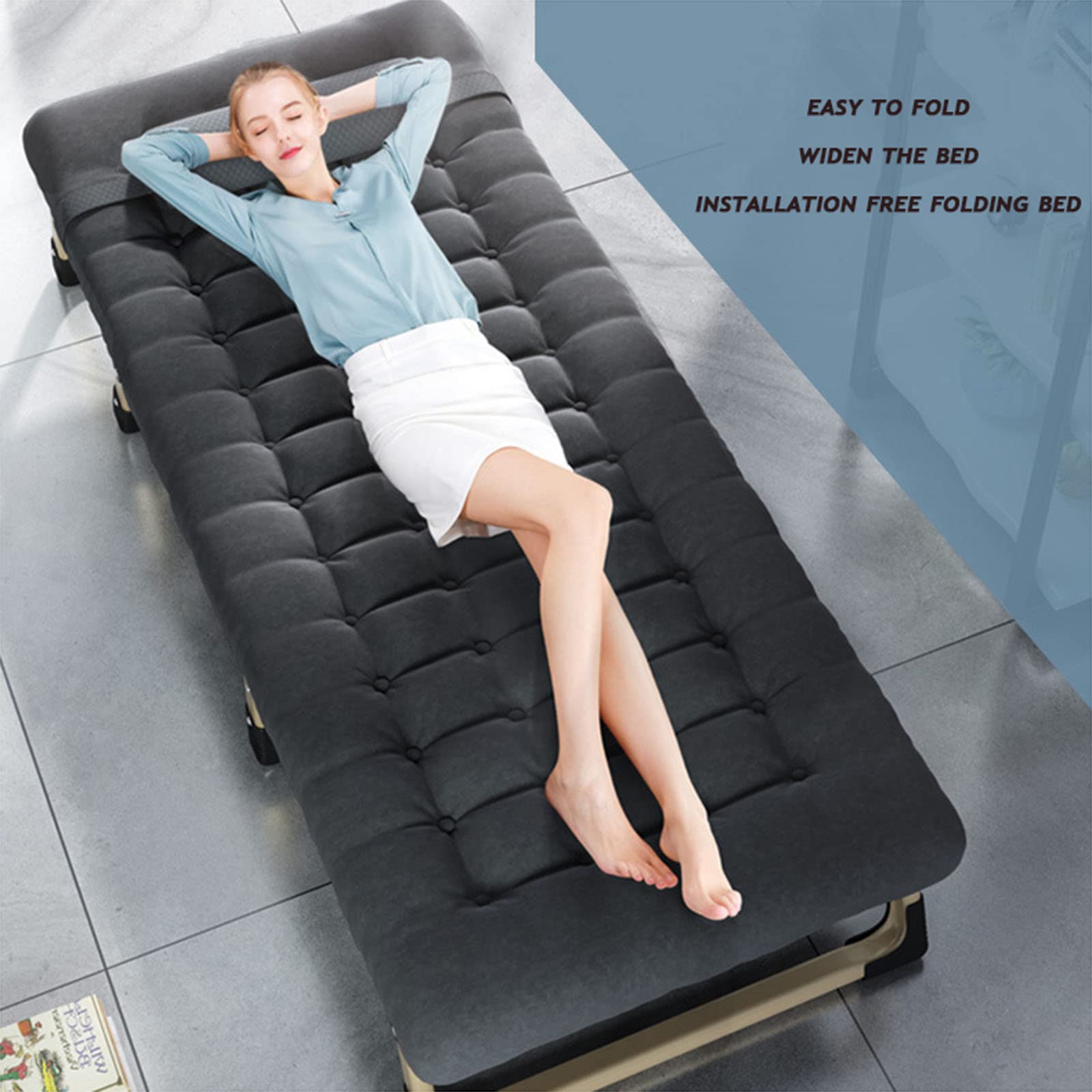 Lettino da Campeggio per Adulti Letto Pieghevole Portatile più Comodo per Dormire con Supporti per materassi 330 libbre, per Campeggio, Ufficio, casa,D,75cm