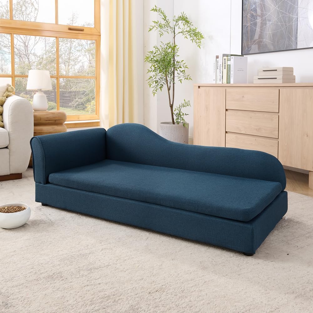 Premium Pet Sofa for Medium to Large Dogs – Modern Wave-Back Design, Soft Memory Foam Cushion, Breathable Linen-Like Fabric & Stable Low-Profile Feet