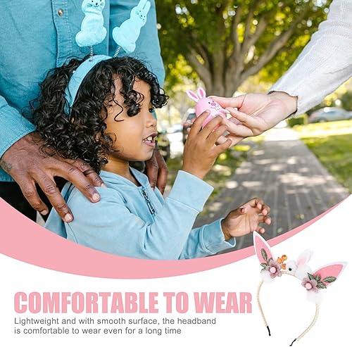 Miniatura 5 de PRETYZOOM Diademas de Pascua, diadema de orejas de conejo, diadema de orejas peludas, diadema para cosplay, decoración de pelo de zorro, diadema de