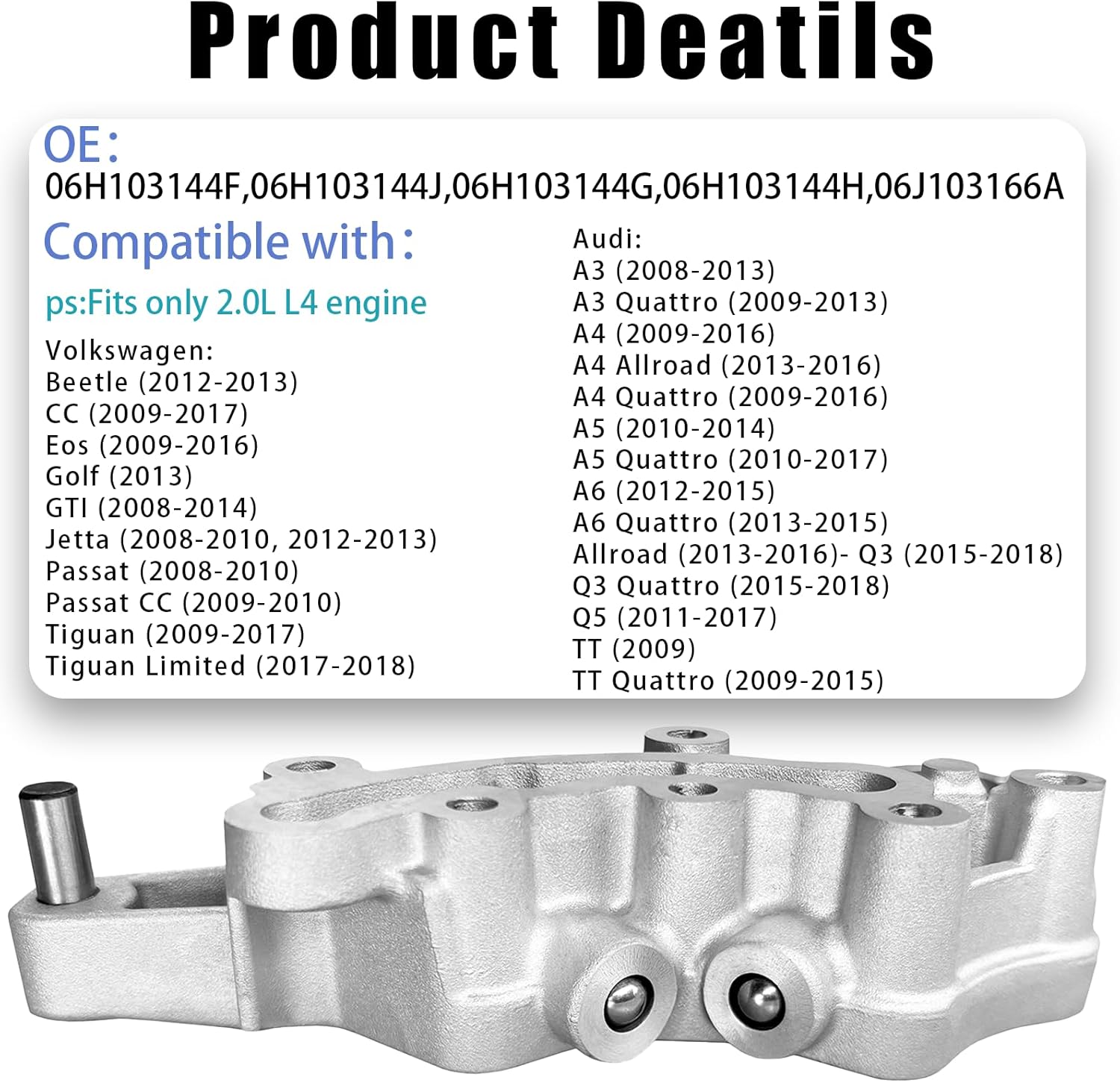 Camshaft Bridge Bracket Cam Bearing Mount 06H103144F Compatible with Audi A3/A4/A5/A6/Q3/Q5/TT & Volkswagen Jetta/Passat/Tiguan/Golf 2.0L Replaces 06H103144J/06H103144G/06H103144H/06J103166A