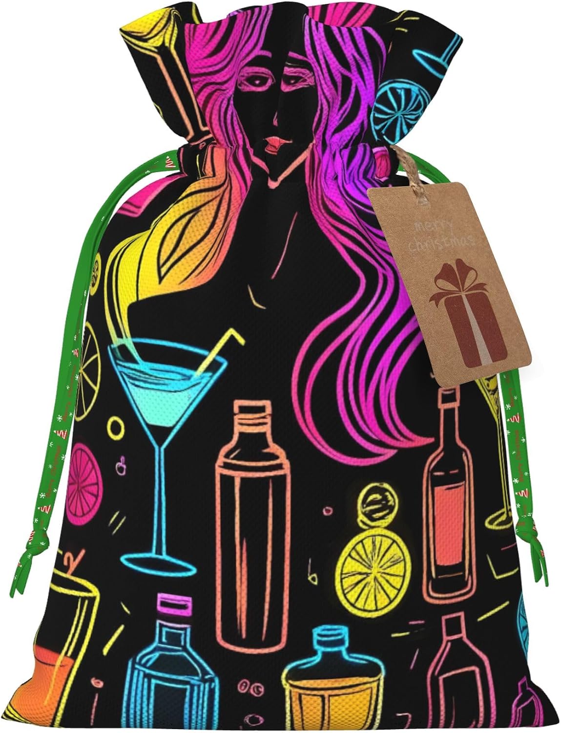 Hekroxu Gift Bag Reusable Wrapping Bag For Holiday Party,Neon Bar Drinks