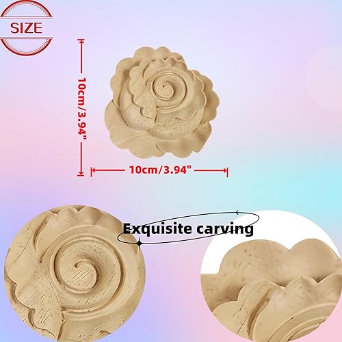 Vista 69 de 4 piezas de apliques de madera tallada en madera Onlays Onlays DIY tallados muebles apliques Onlays sin pintar centro tallado calcomanía para puerta