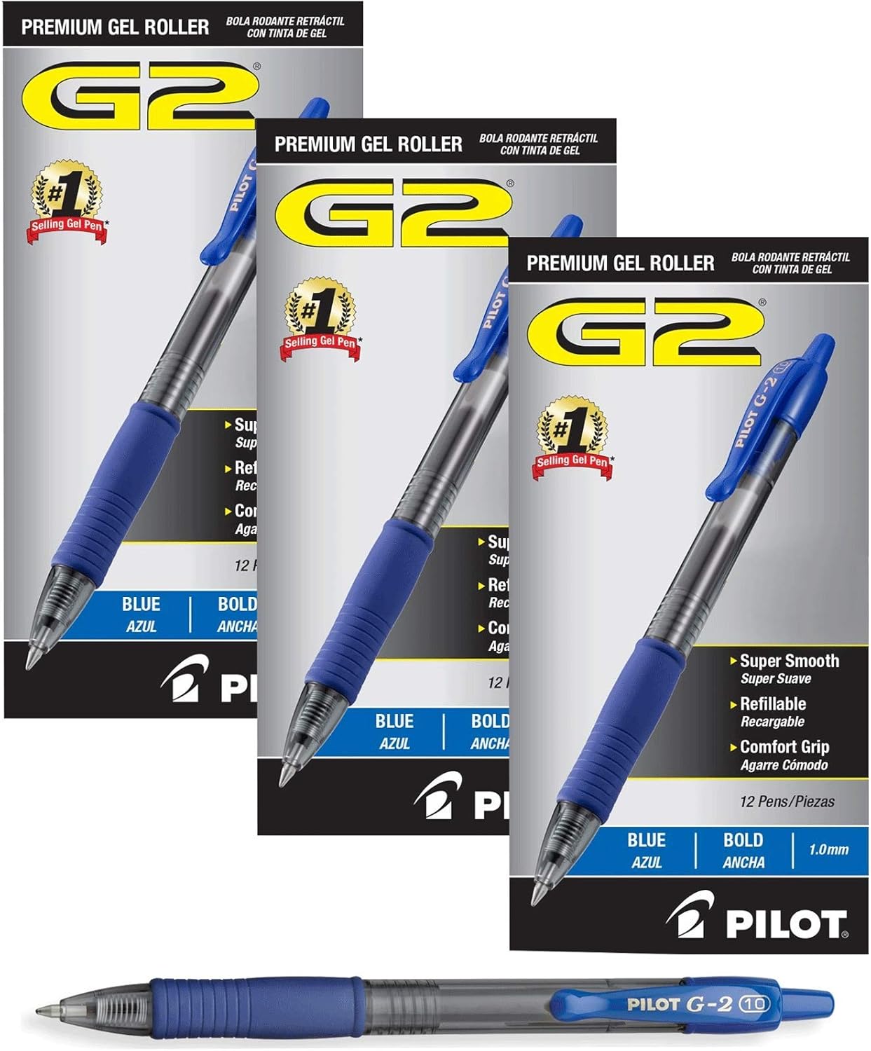 PILOT G2 Retractable Premium Gel Ink Roller Ball Pens Bold Pt (1.) Dozen Box Blue (Blue, 36-Pack)