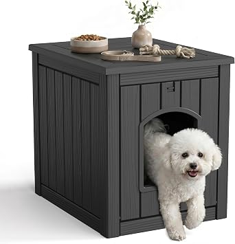 ROJIK Small Dog House Outdoor Indoor Waterproof, Resin, Black