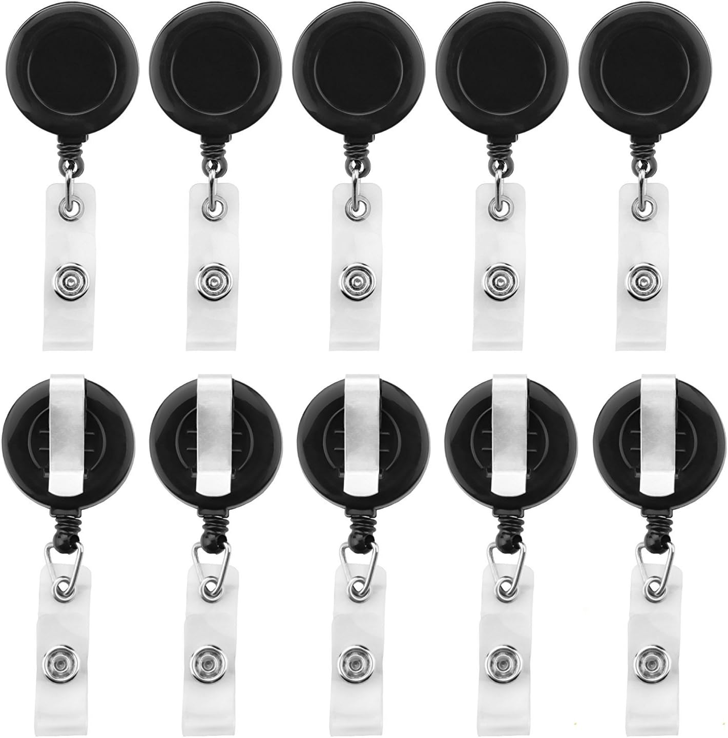 Retractable Badge Holder in Black by Ashford Hill, ID Security Card Clip On Holders (Pack of 10)