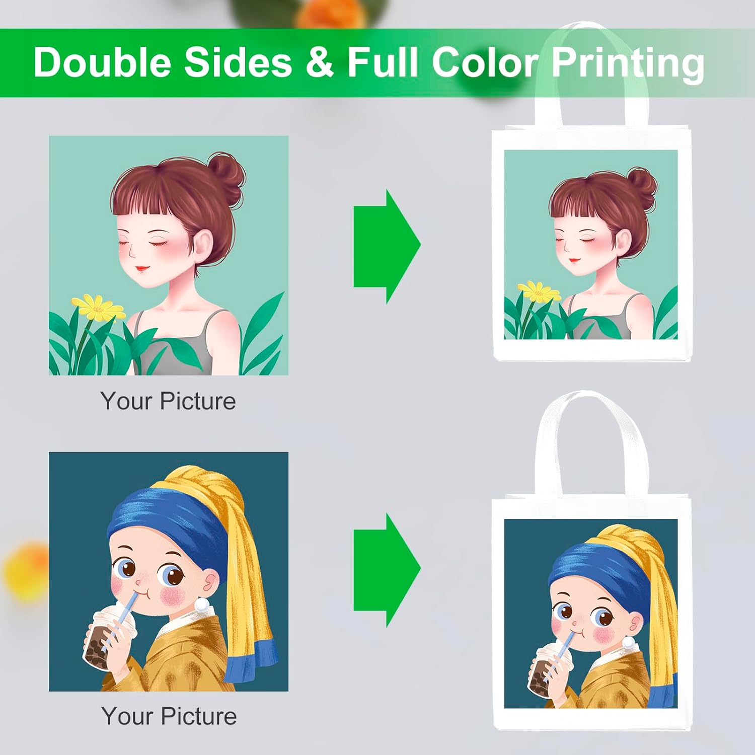 Custom Bags 100 pcs, Non-woven Tote Bags with Text, Pictures, Reusable Tote Bag in Full Color Printing, Perfect for Grocery Shopping, Gift Wrapping & Business Promotion - Image 5