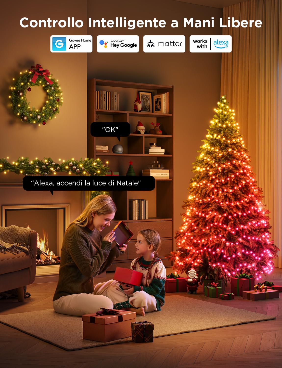 Govee Luci Albero di Natale 20M, Compatibili con Alexa, Cavi Verdi | 200 LEDs，Decorazioni di Halloween e Natale per Esterni e Interni, 130+ Modalità di Scena, IP67, Compatibili con Matter