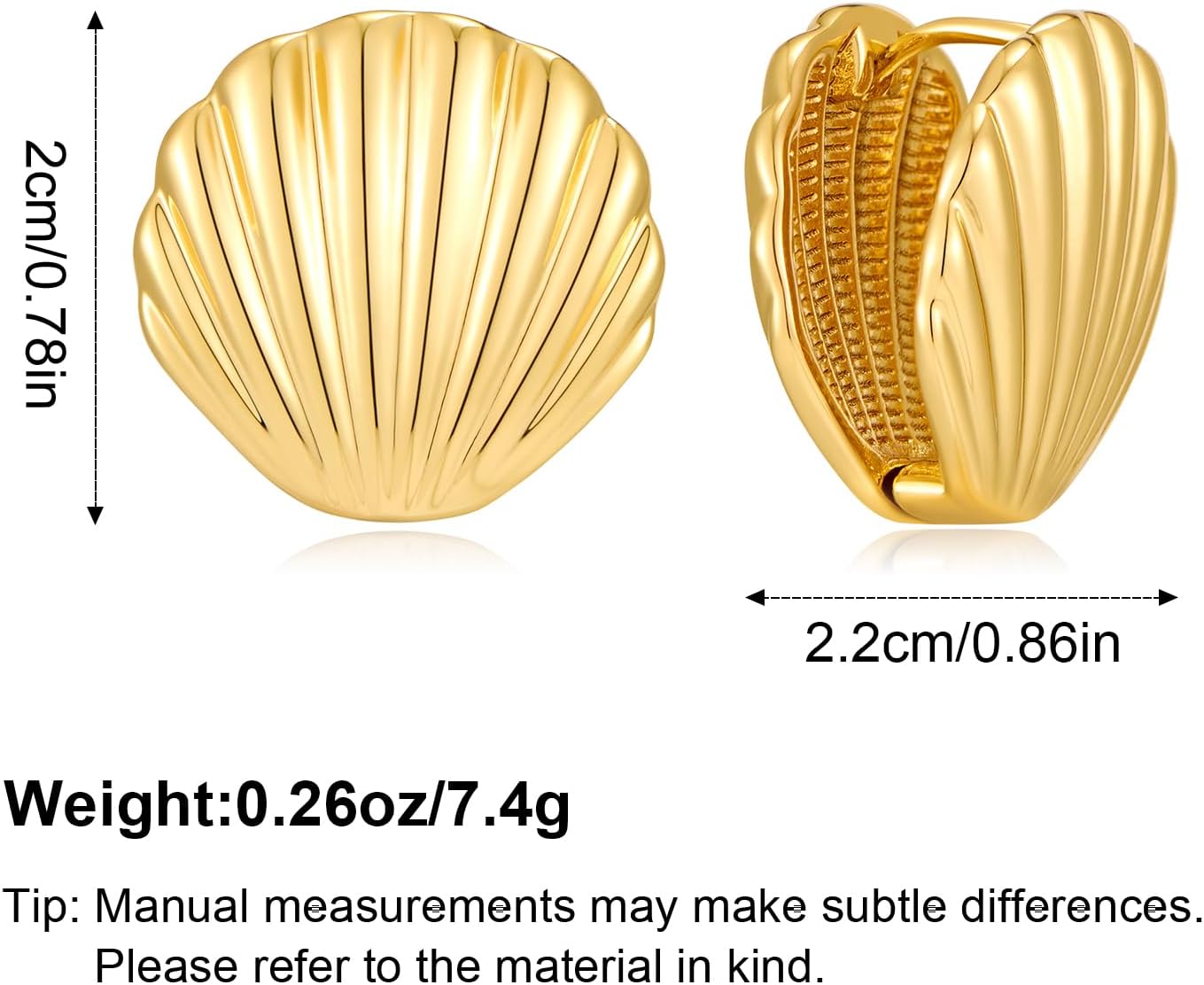 Gold Shell Huggie Earrings for Women 14K Gold Plated Hypoallergenic Small Hoop Earrings - Image 7