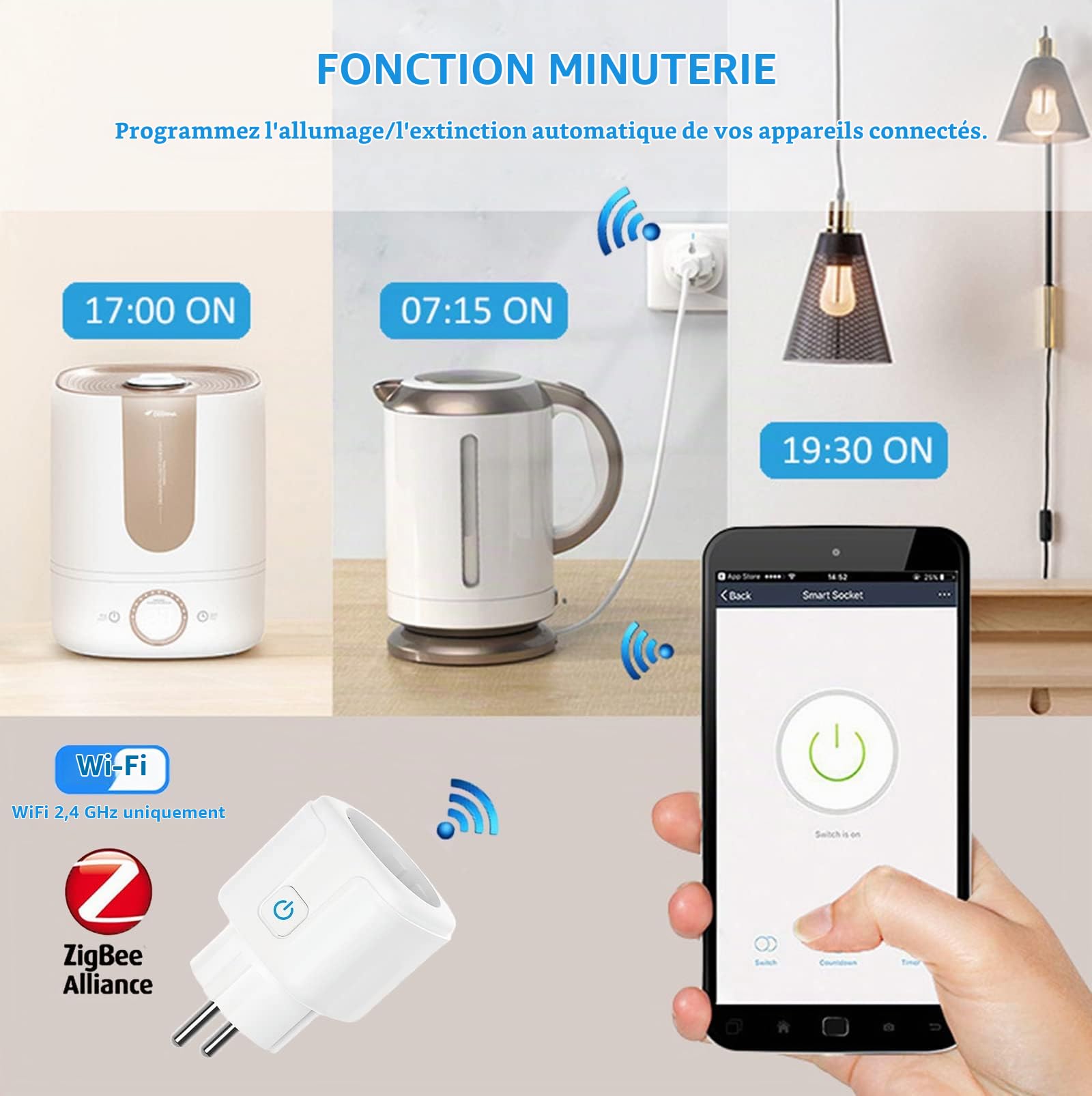 ZigBee Prise Connectée 16A, 3680W Pris Connectée Alexa Avec Télécommande/Contrôle Vocal, Smart Prise Intelligente avec Mesure de Consommation électrique,Smart Plug compatible Alexa/Google Home.4 Pack
