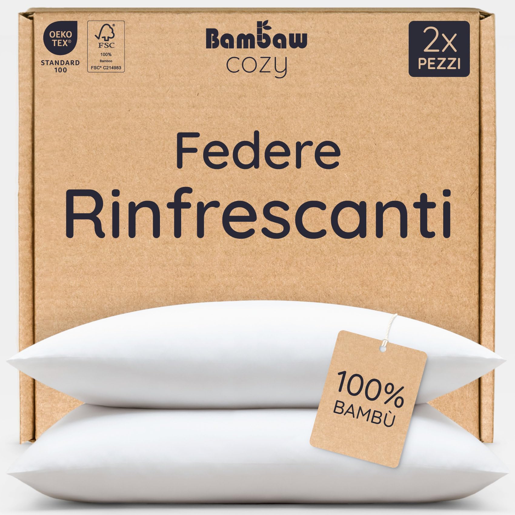 Bambaw Federa bambu 50x70 cm, Confezione da 2, Federa antisudore, antiacaro e antirughe, Federe cuscini per letto morbide ed eleganti, Federe per cuscini bambu fresche e traspiranti (Bianco)