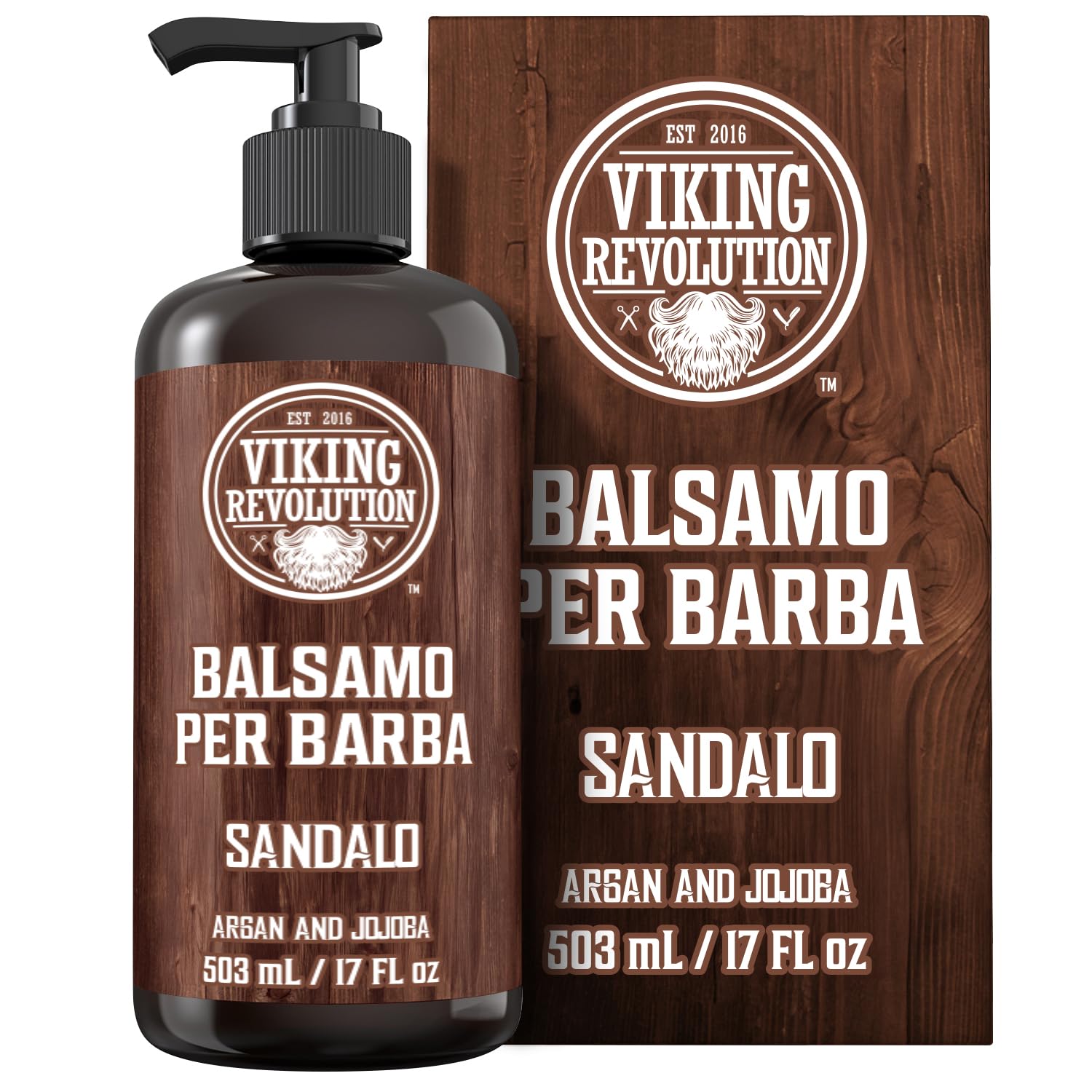 Viking Revolution Balsamo Barba con Oli di Argan e Jojoba (500 ml Balsamo) - Ammorbidisce e Rinforz Profumo di Sandalo - Balsamo Barba con Olio Barba Beard