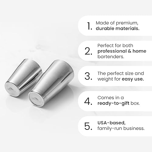 Vista 3 de A Bar Above Professional Boston Shakers Set 18 oz Weighted and Unweighted Stainless Steel Cocktail Shaker Set for Bartenders, Premium 304 Steel Bar