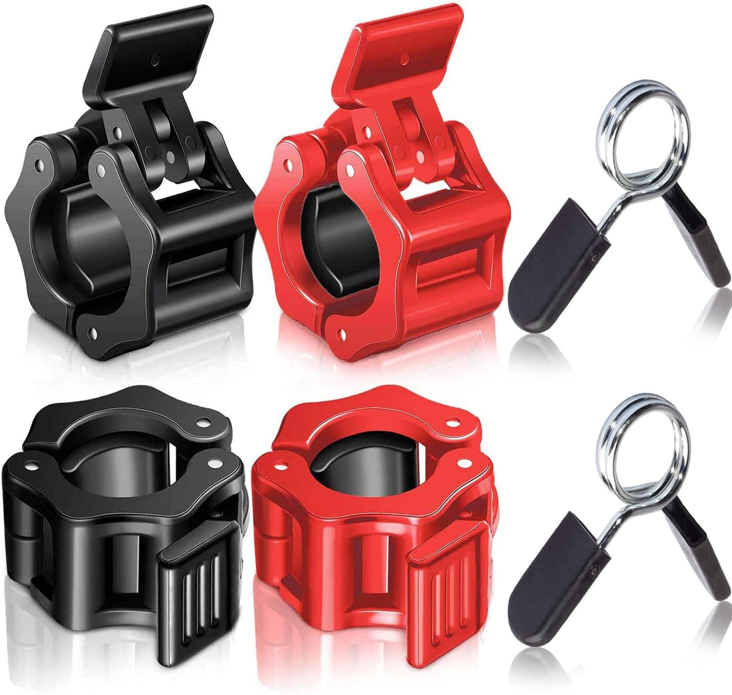 YiCutte 6 Pcs Barbell Clamps Set,4 Pcs Barbell Clamps 1 Inch Quick Release Dumbbell Lock Clips with 2 Pcs Exercise Barbell Spring Clips, Weight Clips for Weightlifting, Workout, Strength Training
