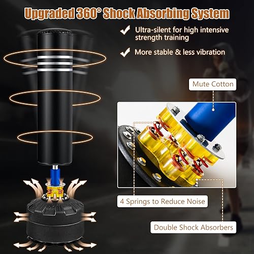 Miniatura 6 de GYMAX Saco de boxeo, 70 pulgadas, 220 libras, bolsa de boxeo independiente precargada con guantes y base de ventosa para adultos, bolsa de