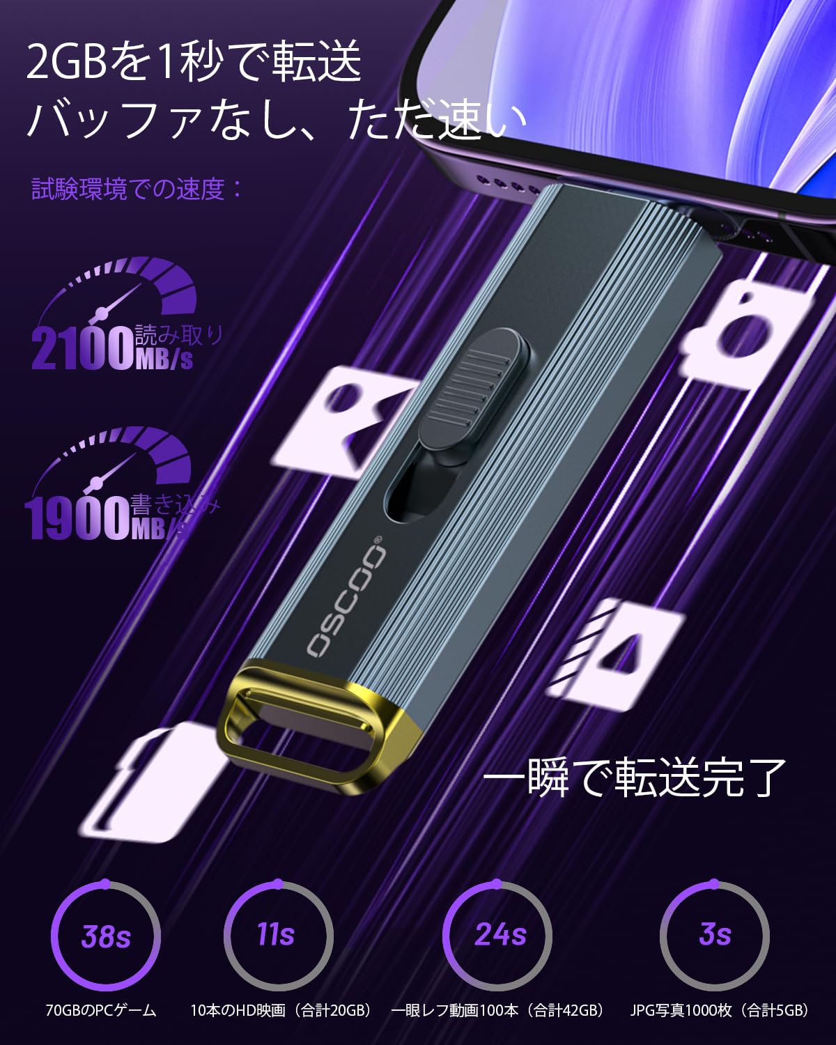 Amazon | OSCOO 1TB 外付けSSD – 最大2100MB/s、の4K 60fps ProResに