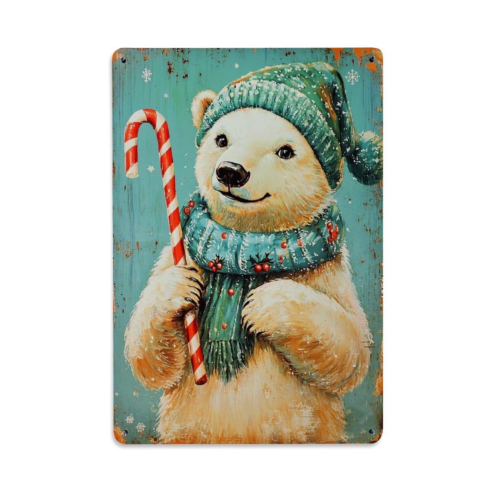 Jdfenggu Vintage Polar Bear Winter Holiday Candy Retro Metal Tin Sign, Decor Art Poster For Bar, Home, Man Cave, Kitchen, Laundry Room Gift 8X12inch