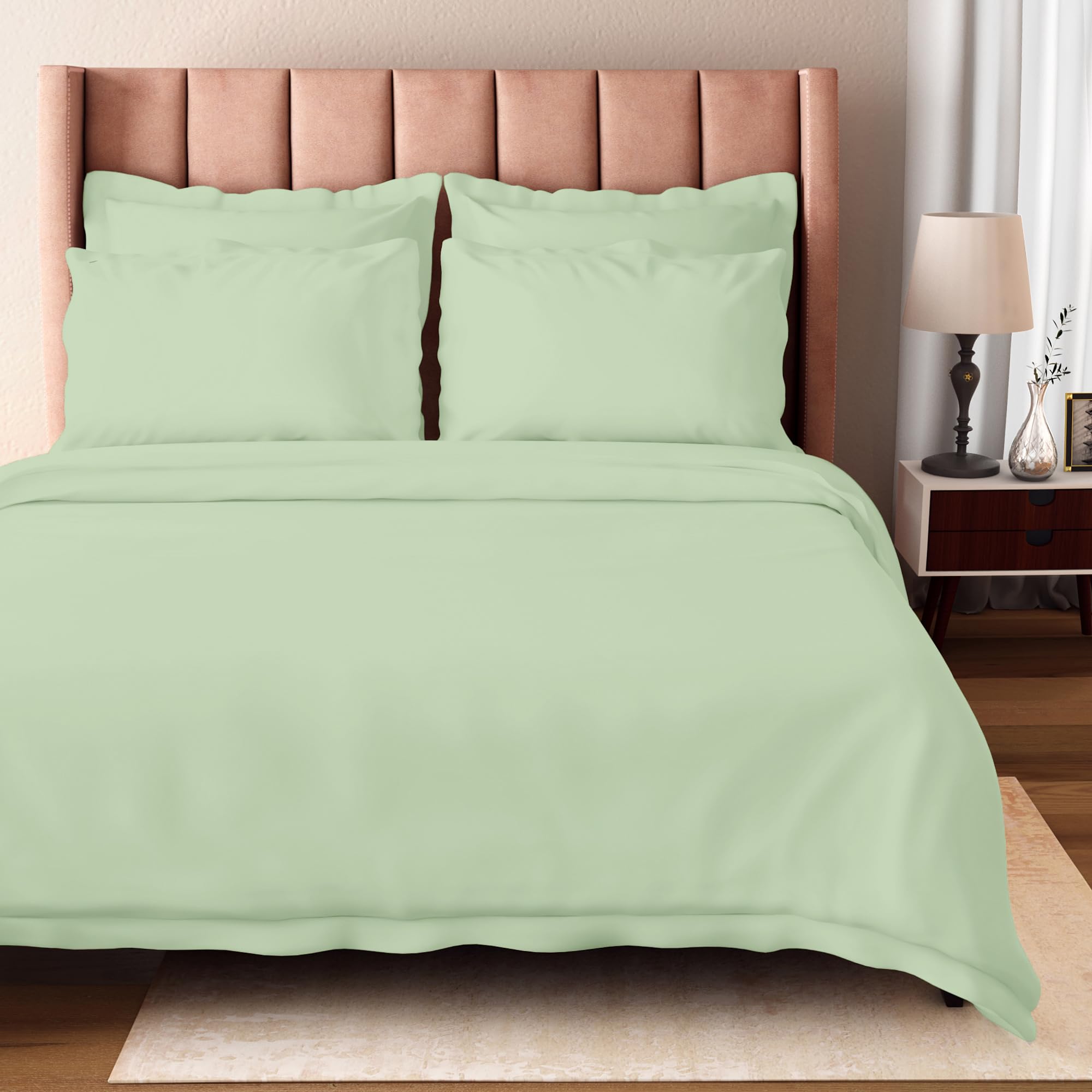BIOWEAVES 100% Organic Cotton King Duvet Cover Set, 3-Piece, 300 Thread Count Sateen Weave GOTS Certified Comforter Cover with Buttoned Closure and 2 Pillow Shams – Pastel Green, 104x90 inches