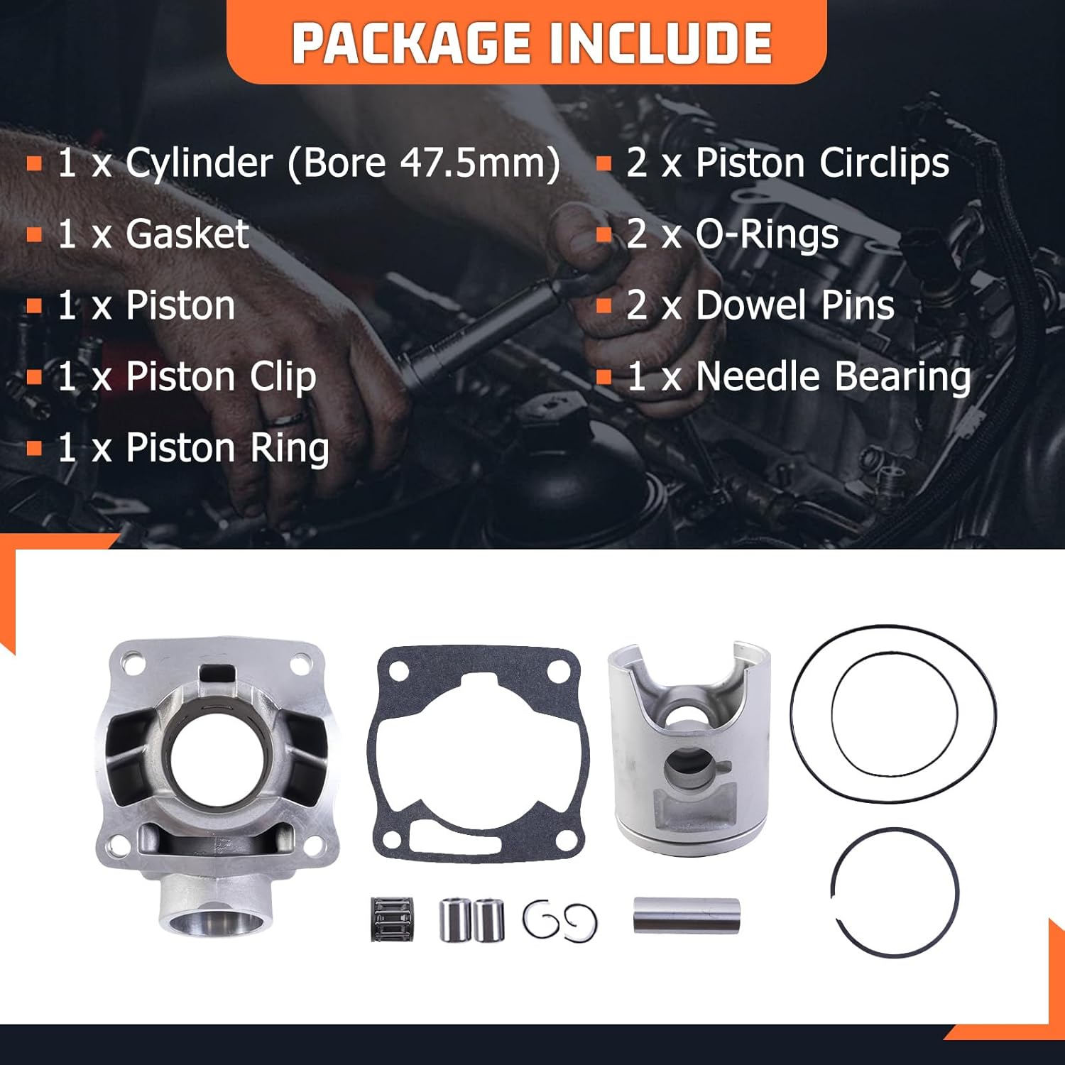 YZ85 Cylinder Piston Ring Gasket Bore 47.5mm Fit for Yamaha YZ85 2002-2018 Motorcycle Engine Aftermarket Part